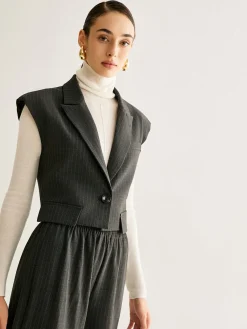Clearance V-Neck Pinstripe Button Vest Outerwear|Vests