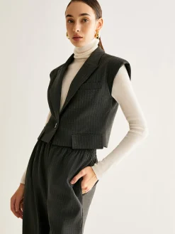 Clearance V-Neck Pinstripe Button Vest Outerwear|Vests
