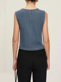 Sale V-Neck Piping Button Denim Vest Outerwear|Vests
