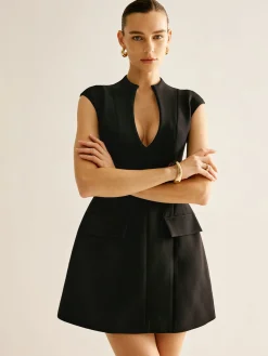 Discount V-Neck Plain Piping Tank Dress Black Dresses|Casual Dresses