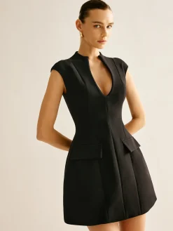 Discount V-Neck Plain Piping Tank Dress Black Dresses|Casual Dresses