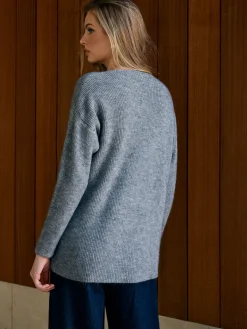 New V-Neck Plain Pullover Sweater Sweater Tops|Sweaters & Cardigans