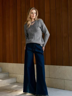 Clearance V-Neck Plain Pullover Sweater Sweater Tops|Sweaters & Cardigans