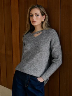 Clearance V-Neck Plain Pullover Sweater Sweater Tops|Sweaters & Cardigans