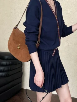 Clearance V-Neck Pleated Jersey Skirt Set Skirt Sets|Long Sleeve Sets