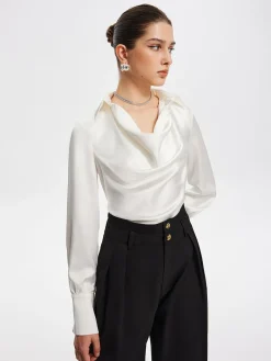 Hot V-Neck Pleated Long Sleeve Blouse Blouses & Shirts|Tops