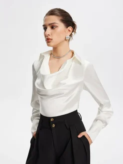 Hot V-Neck Pleated Long Sleeve Blouse Blouses & Shirts|Tops