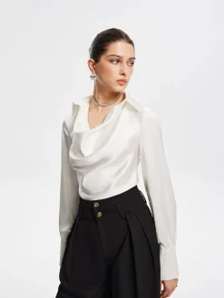 Hot V-Neck Pleated Long Sleeve Blouse Blouses & Shirts|Tops