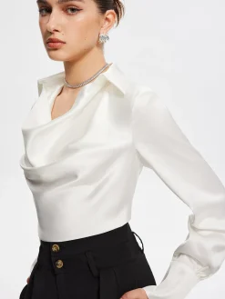 Hot V-Neck Pleated Long Sleeve Blouse Blouses & Shirts|Tops