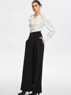 Hot V-Neck Pleated Long Sleeve Blouse Blouses & Shirts|Tops