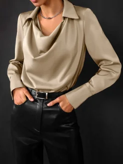 Hot V-Neck Pleated Long Sleeve Blouse Blouses & Shirts|Tops