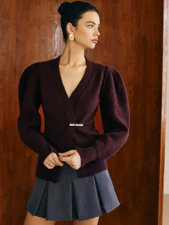Sale V-Neck Puff-Sleeve Cardigan Cardigans|Sweaters & Cardigans