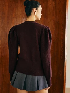 Sale V-Neck Puff-Sleeve Cardigan Cardigans|Sweaters & Cardigans