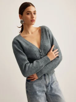 New V-Neck Ribbed Split Slim Cardigan Cardigans|Sweaters & Cardigans