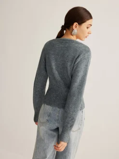 New V-Neck Ribbed Split Slim Cardigan Cardigans|Sweaters & Cardigans