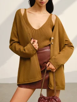 Sale V-Neck Ribbed Sweater Co-ords Sweater Tops|Sweaters & Cardigans
