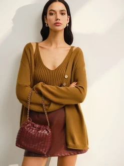 Sale V-Neck Ribbed Sweater Co-ords Sweater Tops|Sweaters & Cardigans