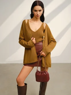 Sale V-Neck Ribbed Sweater Co-ords Sweater Tops|Sweaters & Cardigans