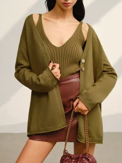Hot V-Neck Ribbed Sweater Co-ords Sweater Tops|Sweaters & Cardigans