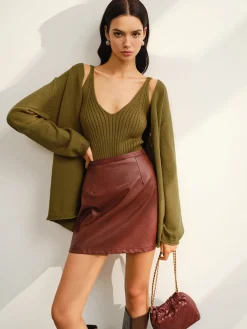 Hot V-Neck Ribbed Sweater Co-ords Sweater Tops|Sweaters & Cardigans