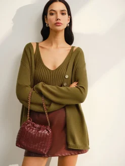 Hot V-Neck Ribbed Sweater Co-ords Sweater Tops|Sweaters & Cardigans