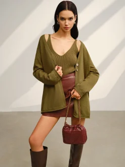 Hot V-Neck Ribbed Sweater Co-ords Sweater Tops|Sweaters & Cardigans