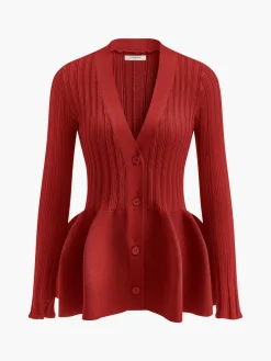 Online V-Neck Ruffle Button Cardigan Knitwear|Tops