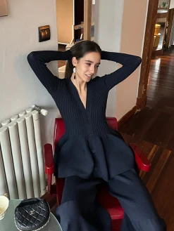 Online V-Neck Ruffle Button Cardigan Knitwear|Tops