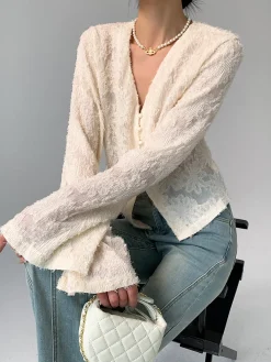 New V-Neck Ruffle Long Sleeve Blouse Blouses & Shirts|Tops