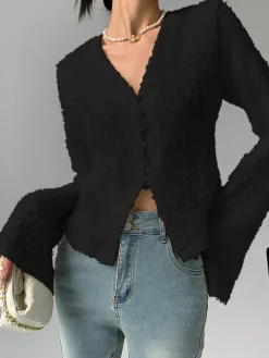 New V-Neck Ruffle Long Sleeve Blouse Blouses & Shirts|Tops