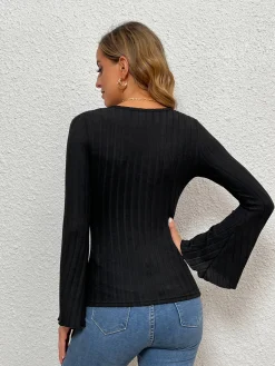 New V-Neck Ruffle Slim Top T-shirts|Tops