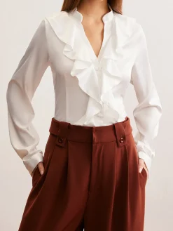 Outlet V-Neck Ruffle Thin Shirt Blouses & Shirts|Tops