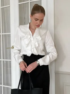 Outlet V-Neck Ruffle Thin Shirt Blouses & Shirts|Tops