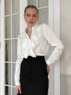 Outlet V-Neck Ruffle Thin Shirt Blouses & Shirts|Tops