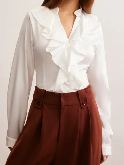 Outlet V-Neck Ruffle Thin Shirt Blouses & Shirts|Tops