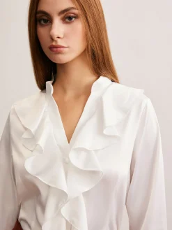 Outlet V-Neck Ruffle Thin Shirt Blouses & Shirts|Tops