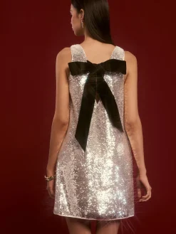 V-Neck Sequins Bow Tank Dress White Dresses|Cocktail & Party Dresses