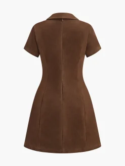Best V-Neck Short Sleeve Suede Dress Casual Dresses|Work Dresses