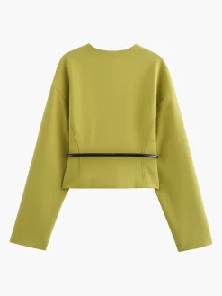New V-Neck Slim Belted Blazer Outerwear|Blazers