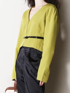 New V-Neck Slim Belted Blazer Outerwear|Blazers