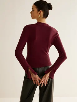 Hot V-Neck Slit-Cuff Jersey Blouse Blouses & Shirts|Tops