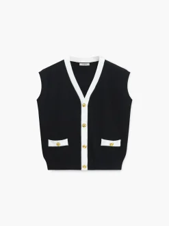 Sale V-Neck Solid Button Knitted Vest Sweater Vests|Sweaters & Cardigans