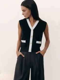 Sale V-Neck Solid Button Knitted Vest Sweater Vests|Sweaters & Cardigans