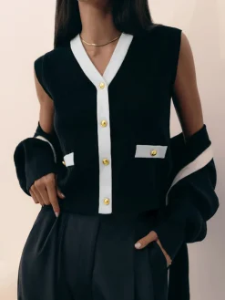 Sale V-Neck Solid Button Knitted Vest Sweater Vests|Sweaters & Cardigans