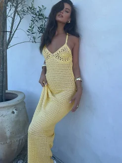 Best V-Neck Spaghetti Strap Sweater Long Dress Sweater Dresses|Vacation Dresses