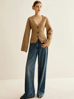 Clearance V-Neck Split Button Cardigan Cardigans|Sweaters & Cardigans