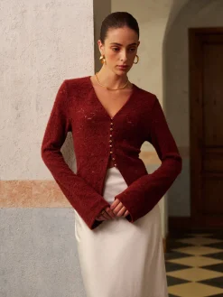 Best V-Neck Split Lace Blouse Tops