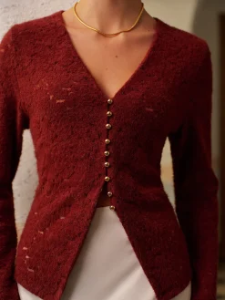 Best V-Neck Split Lace Blouse Tops