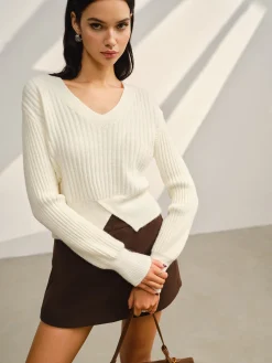 Sale V-Neck Split Short Sweater Sweater Tops|Sweaters & Cardigans