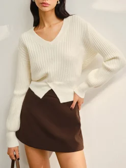 Sale V-Neck Split Short Sweater Sweater Tops|Sweaters & Cardigans